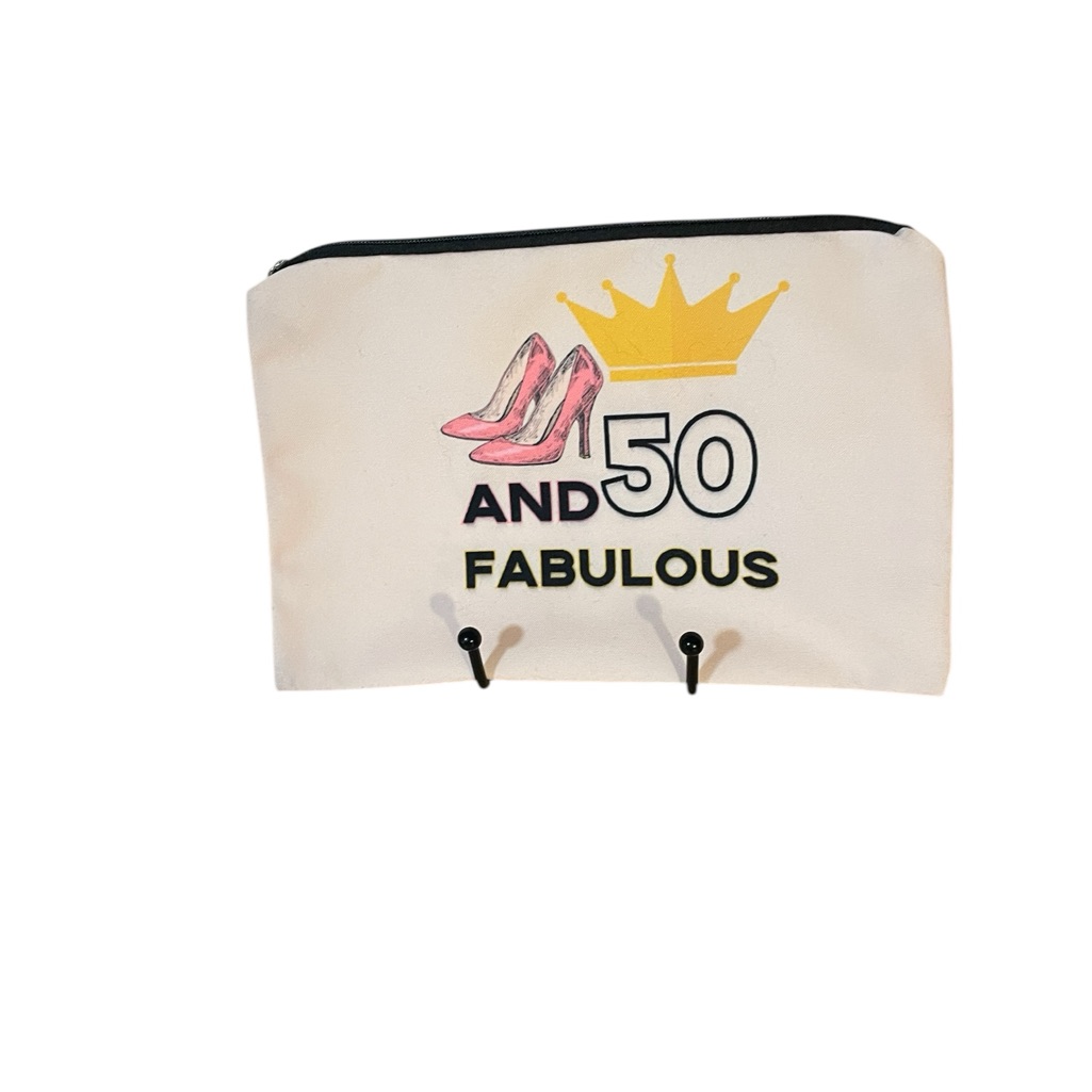 Stylish Cream Makeup Bag With Crown Design